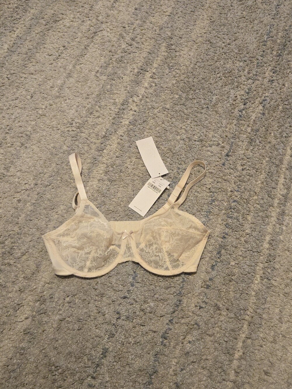 HSIA Lace Underwire Bra 34D NWT Beige Cream Nude Unlined Sheer Mesh Full Coverag